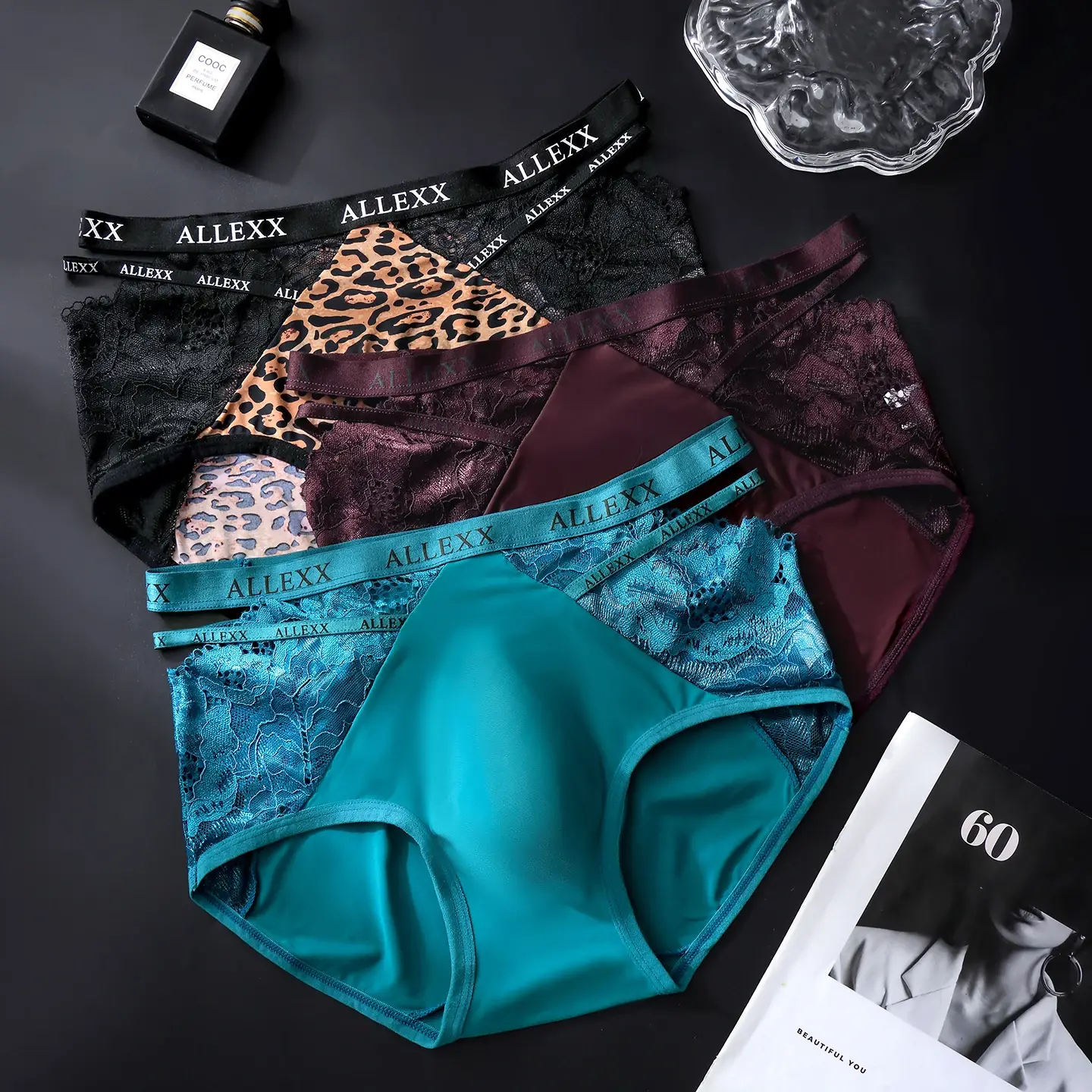 Male Glossy Satin Triangle Briefs Floral Lace Mesh Splice High Waist Elastic Letter Band Soft Breathable Men Underwear