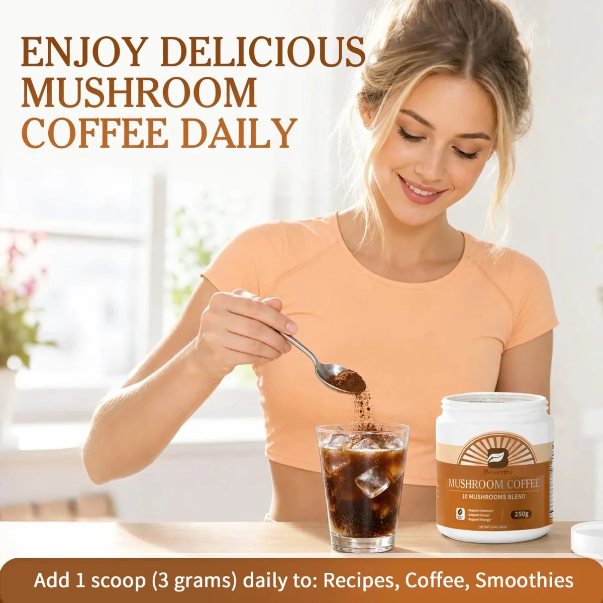 Ang Beworths Reishi Mushroom Coffee ay nagpapalakas ng Memorya ng Utak at Cognitive Clarity Immune System at Digestion Health Energy Supplement