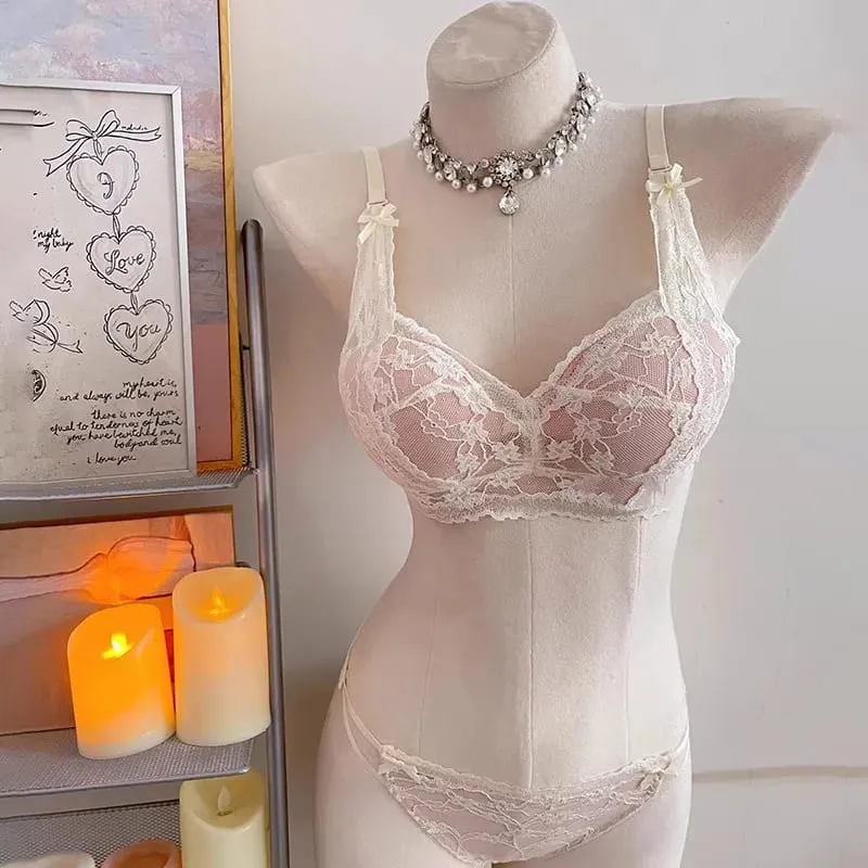 セクシーな BANERDANNI חזיית תחרה עם קשת הלטר מרופדת Push Up אלחוטי ללא חוט הלבשה תחתונה רכה חזה קטן לבישת נוחות יומית`