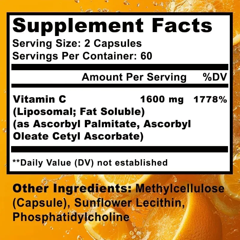 Liposomale vitamine C 1600 mg - Bevordert de productie van collageen Immuunondersteuning Krachtige antioxidant
