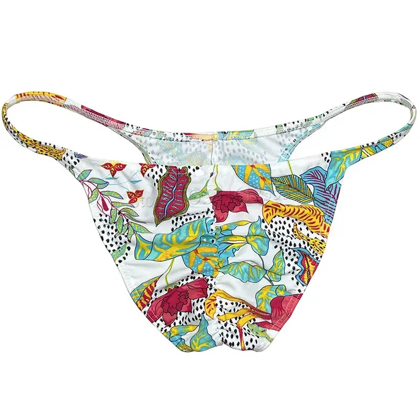 Men's Cheeky Briefs Underwear Pouch Male Ruched Bikini Swimwear Sexy Underpants High Elasticity, Low Waist, Floral Print sexy