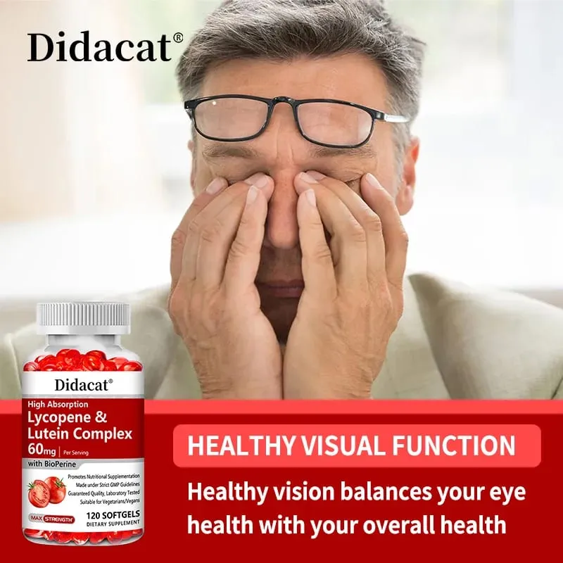 Lycopene + Lutein Complex 60mg na may Bioperine Dietary Supplement para sa Prostate Heart & Eyes Health Antioxidant Non-GMO
