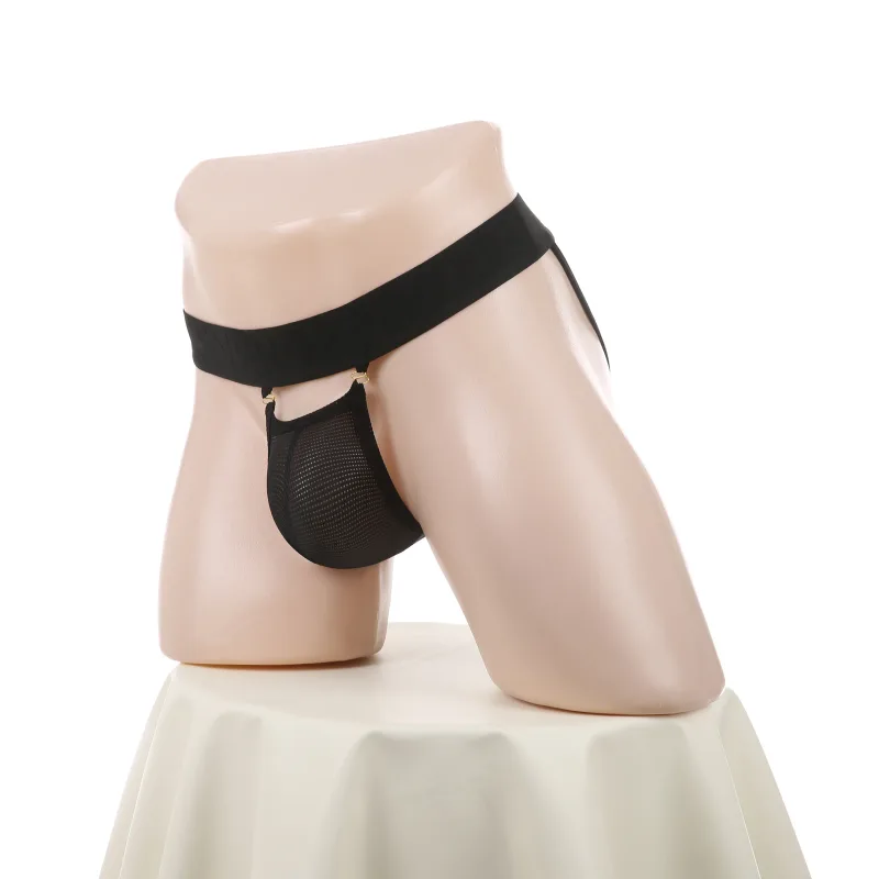 Mesh Underwear Men Sexy Briefs Buckle Bulge Pouch See‑Through Underpants Male Sheer Lingerie Panties