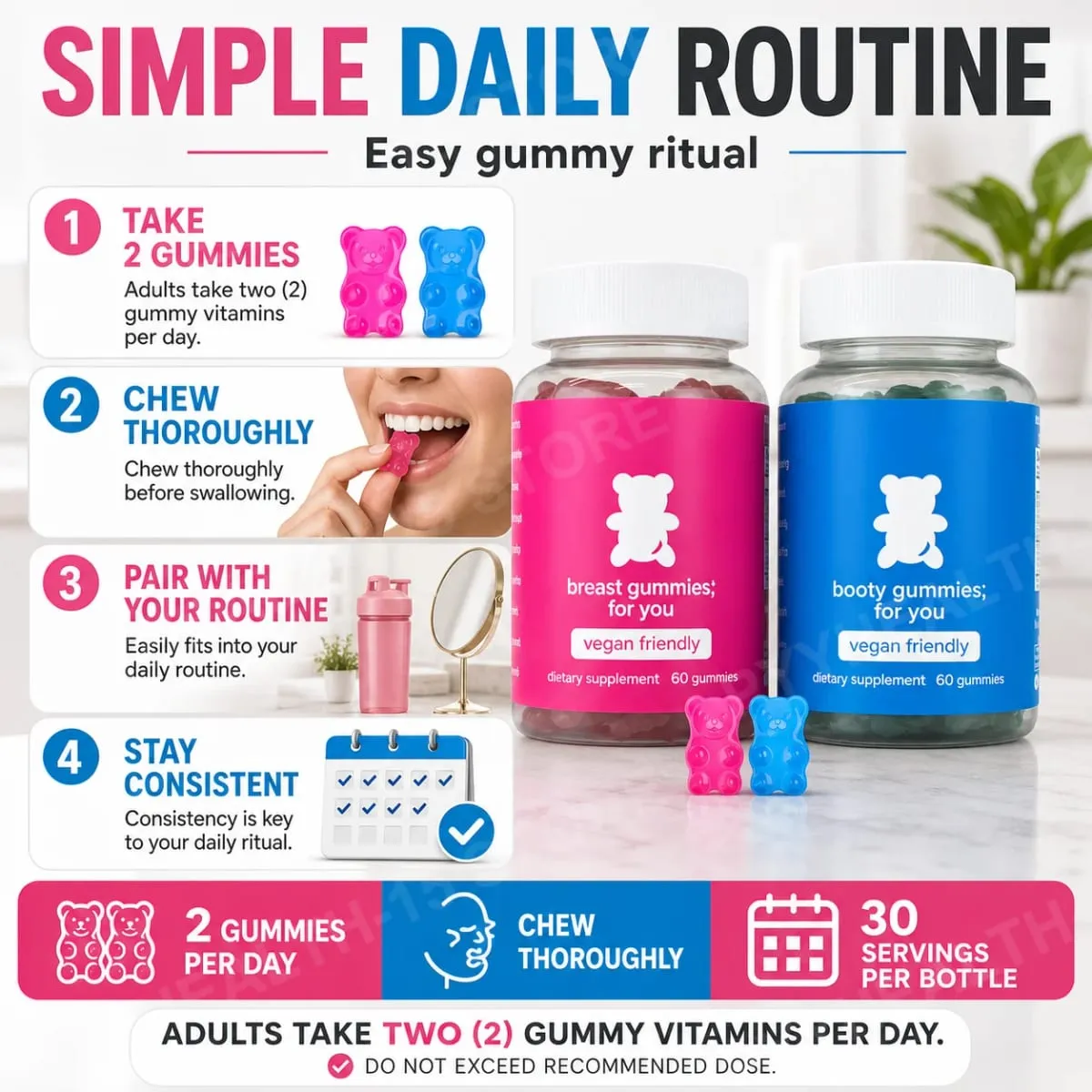 Top&Peach Support Combo Pack Multivitamin gumicukor nőknek gyógynövénykivonatokat és esszenciális vitaminokat tartalmaz, gluténmentes 60 Count