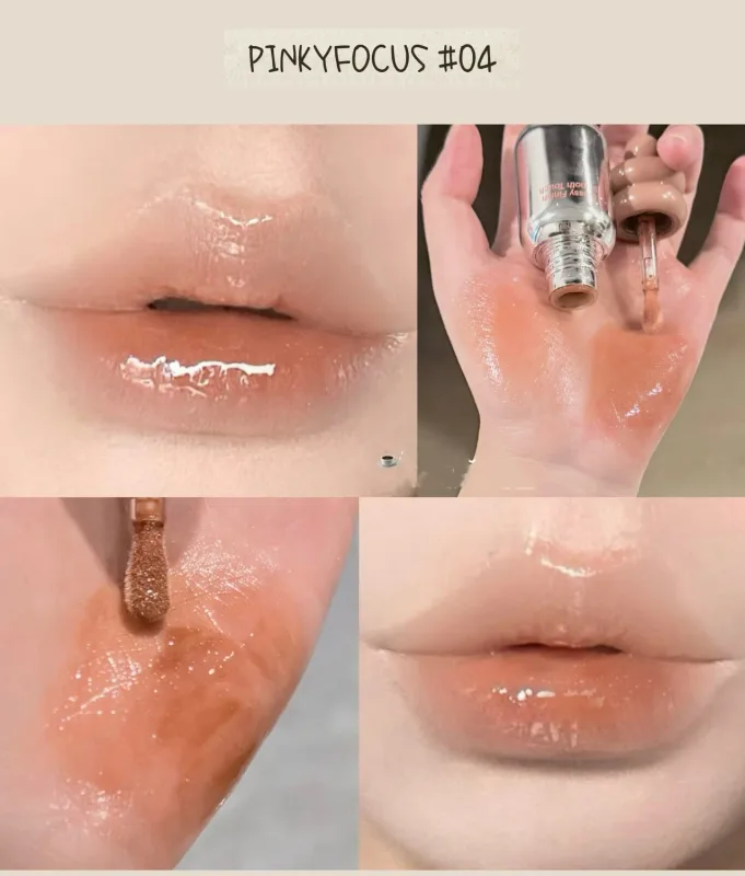 Pinkyfocus ברור שפתון גלוס בגימור זכוכית לחות גוון עירום לא דביק אידיאלי לשכבות להבהרת שפתיים