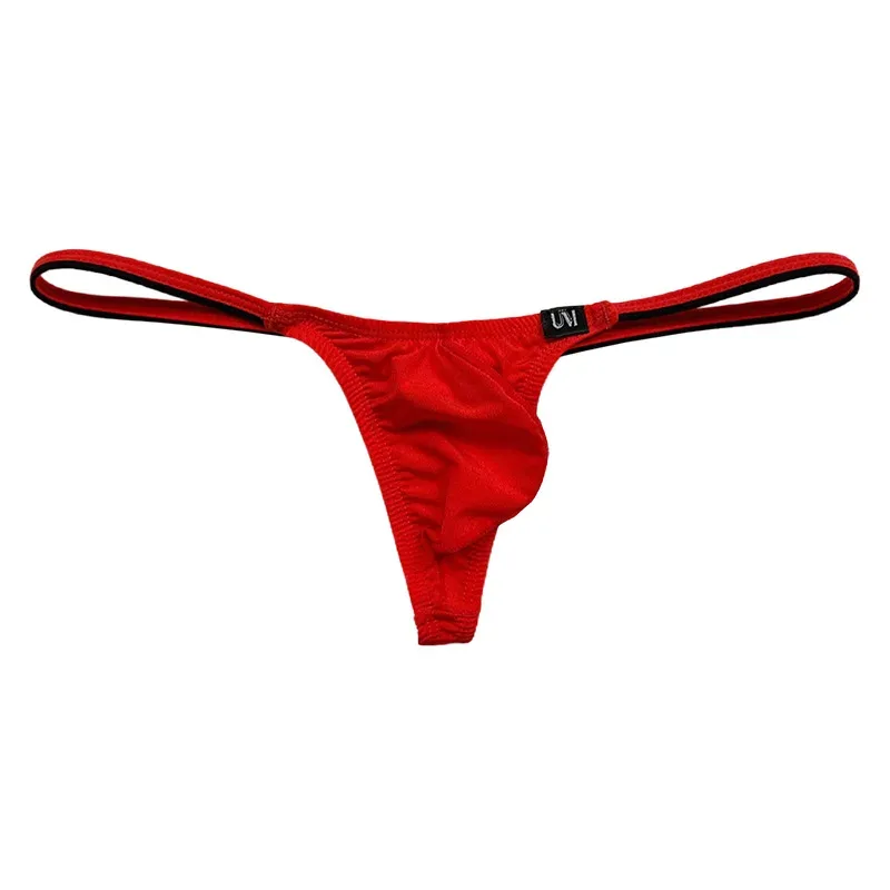 Men's Ice Silk Thin Strap Thong Underwear Low Waist Sexy Breathable Bulge Pouch T-Back Briefs Panties 0116