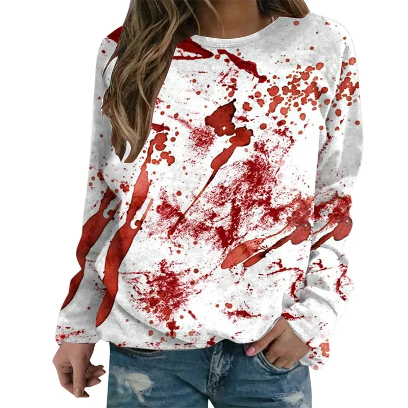 Terror Blood Graphic Sweatshirts Halloween Party Design Female Clothes I'm Fine Bloody Women Sweater Horror Ladies Y2k Pullovers