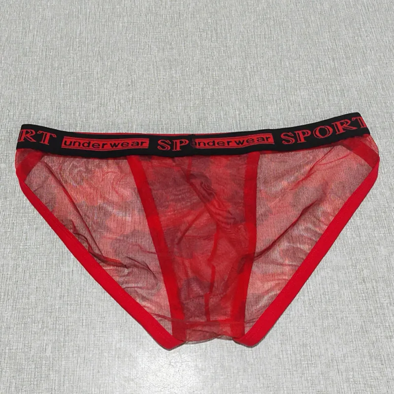 1pc Men Rose Printed Briefs High Fork Perspective Underwear Sexy Mesh Sheer Panties Breathable Comfortable Underpants
