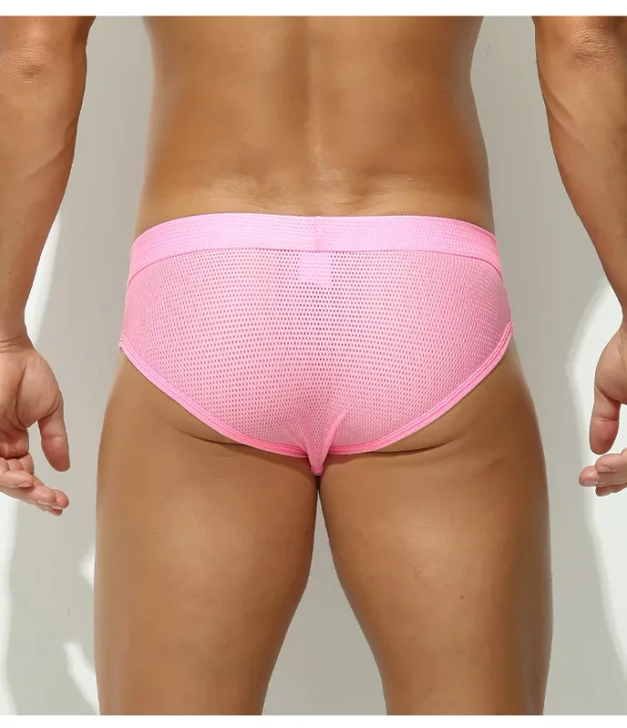1PC Mesh Breathable Men's Underwear with Fly Pouch Front Open Bulge Separated Pouch Youth Korean Version Youth Briefs