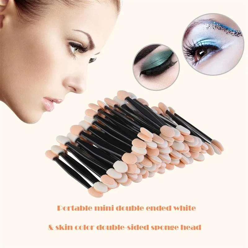 30/50/100 Buah Kuas Eye Shadow Makeup Dua Sisi Spons Nilon Set Kuas Eye Shadow untuk Aplikator Kosmetik Makeup Panas Sekali Pakai
