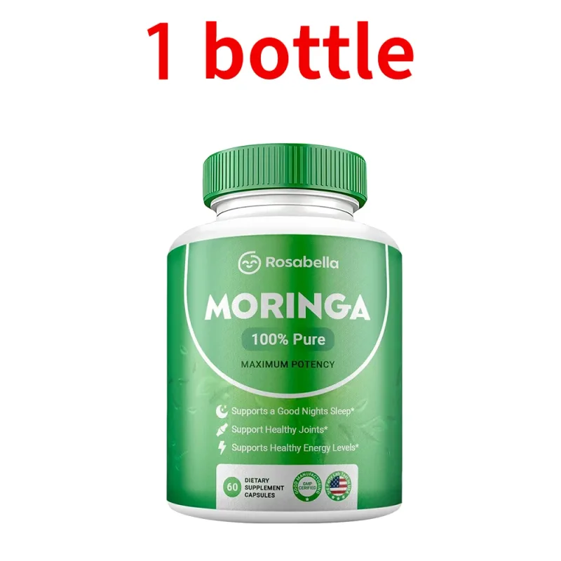 Moringa Capsules - Pure Moringa Powder Energy Skin Immune & Gut Health Natural Green Superfood Supplement - 60 Count