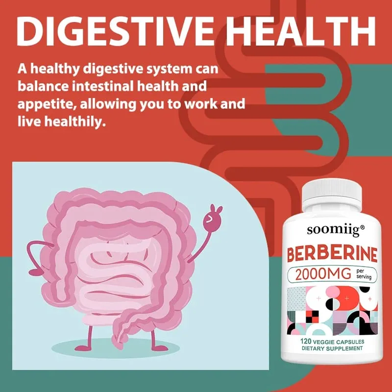Berberine Capsules 2000mg Supports Heart Cardiovascular Health Digestion Liver Health Immunity & Metabolic Balance