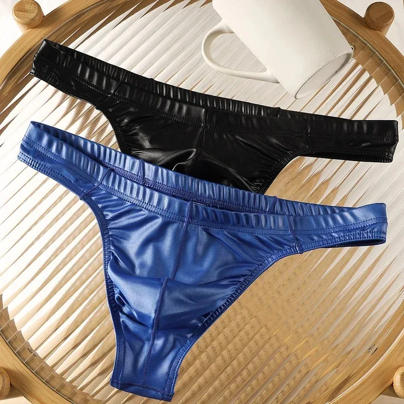 Men Faux Leather Sexy Sissy Briefs G-string Thong T-Back Large Pouch Soft Very Hot Lingerie Underwear For Man Unisex Panties