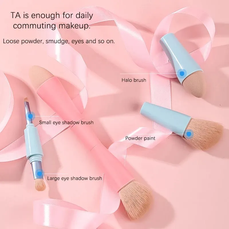 【B】1PC 4 σε 1 Travel Portable Multitasker Beauty Tools Brushes Makeup Αποσπώμενα πινέλα μακιγιάζ σετ μακιγιάζ