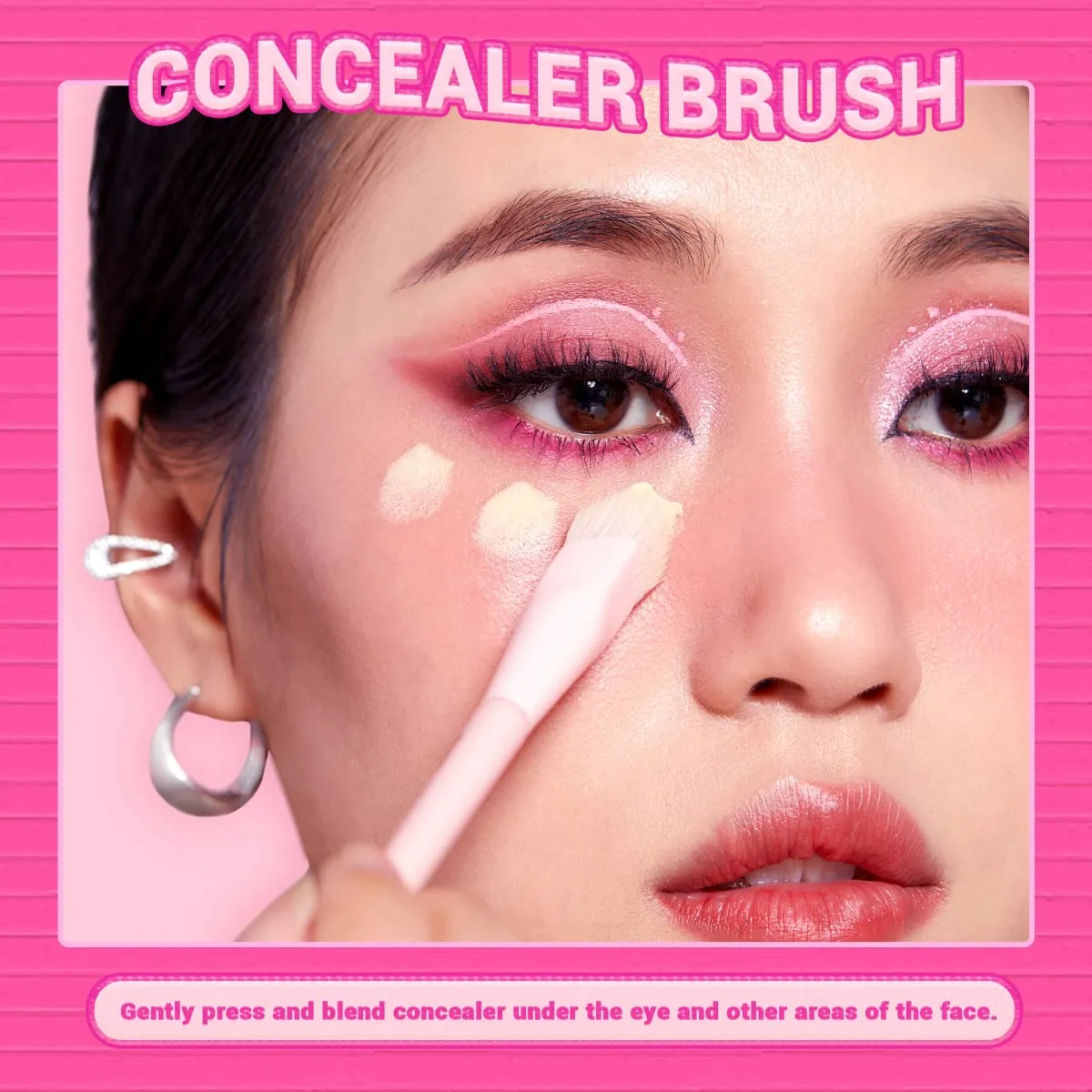 Jessup Kuas Foundation dan Kuas Concealer Set Kuas Makeup Merah Muda 2 Buah Kuas Wajah Sintetis Premium Makeup T497