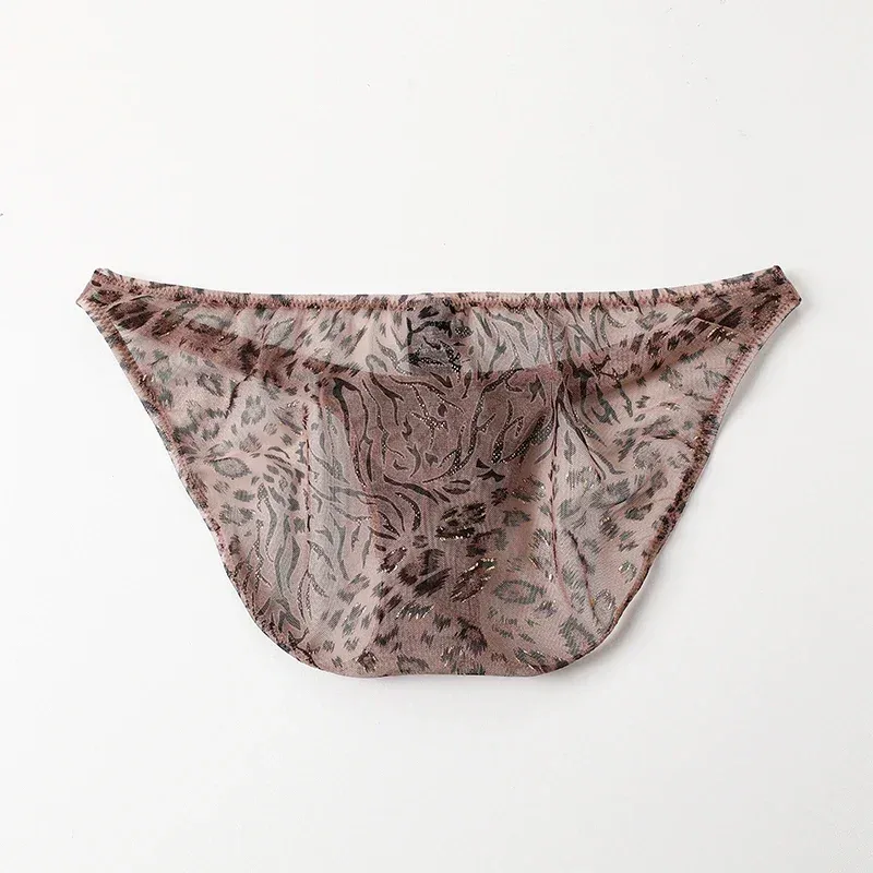Men Leopard Printed Mesh Underwear Ice Silk Thin Breathable Low Waist Quick Dry Cool Summer Mens Briefs Panties