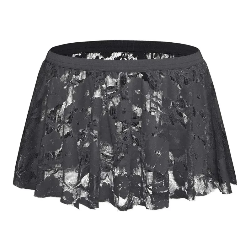 Gonna da uomo in pizzo solido a rete trasparente per lingerie bassa per gonne a pieghe a vita vedere attraverso il fondo aderente per la sera della festa