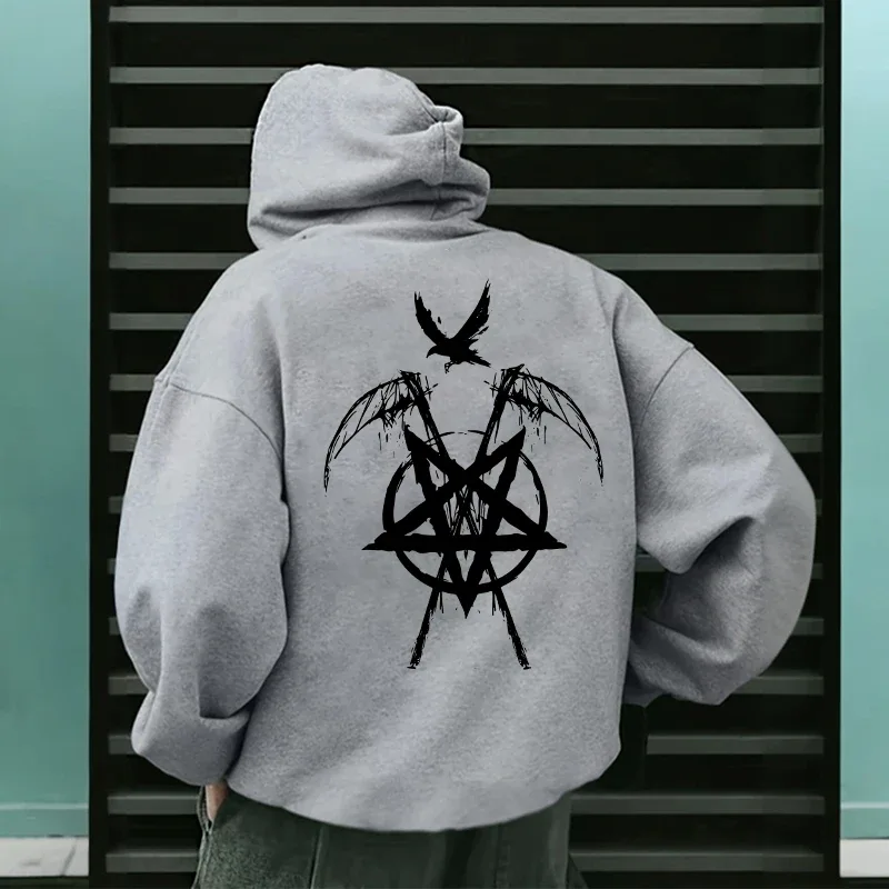 2025 Trendy Mens Hooded Sweatshirts Satan Pentagram Print Autumn Winter Casual Sportswear Urban Fashion Hoodies Male Top Outwear — image 20
