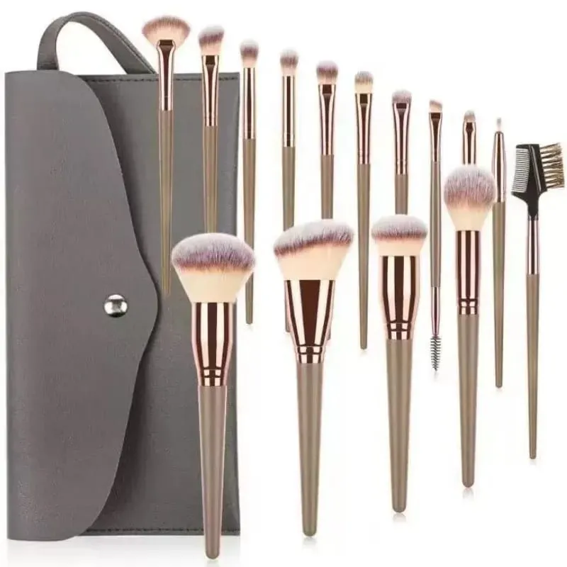 15 Buah Set Kuas Rias dengan Tas Bedak Eye Shadow Foundation Bibir Alat Kecantikan Profesional Kuas Rias