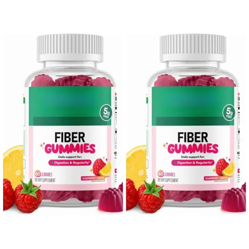 Fiber Gummies for Digestive Health and Regularity - Raspberry Lemon Flavor Natural Chicory Root Prebiotic Fiber - Daily Gummy