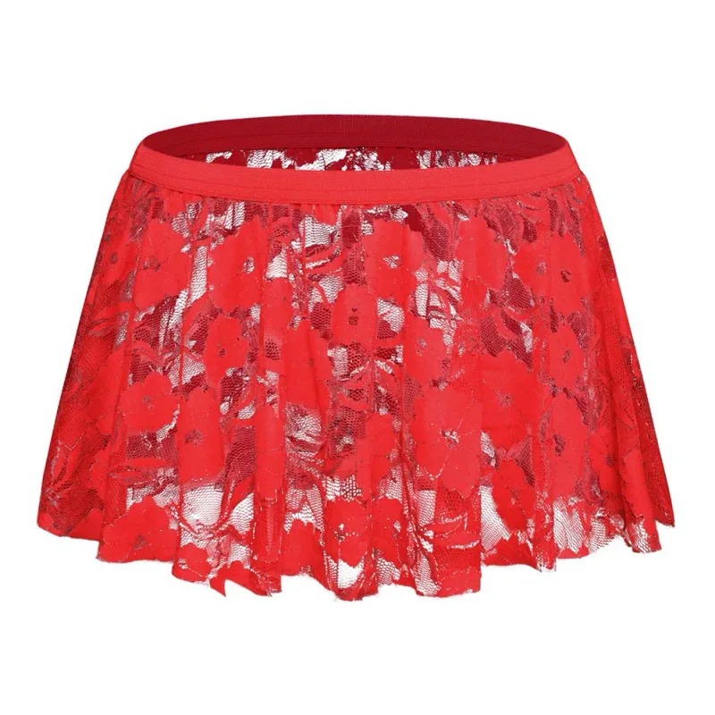 Gonna da uomo in pizzo solido a rete trasparente per lingerie bassa per gonne a pieghe a vita vedere attraverso il fondo aderente per la sera della festa