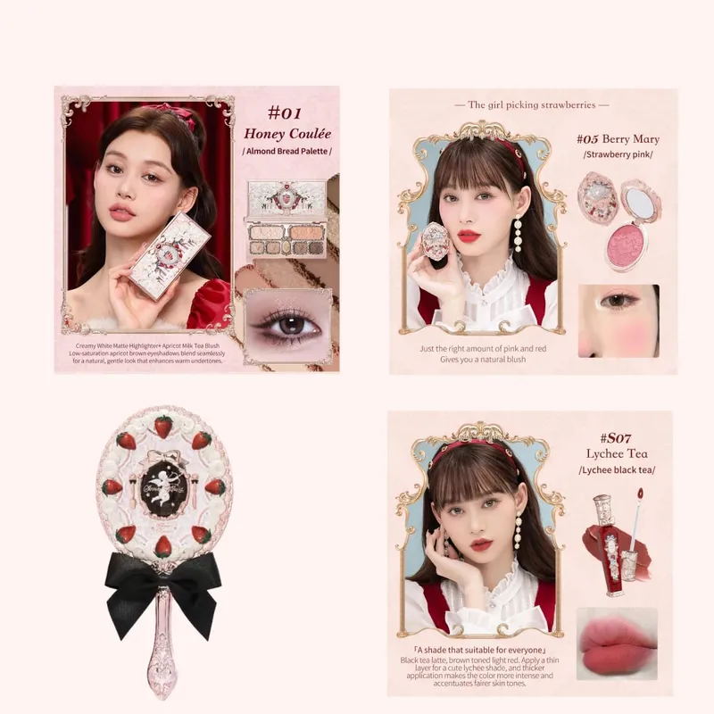 Flower Knows Strawberry Rococo Σετ Μακιγιάζ Glitter Matte Eyeshadow Palette Blusher Power Velvet Κιτ κραγιόν Σετ αρωμάτων
