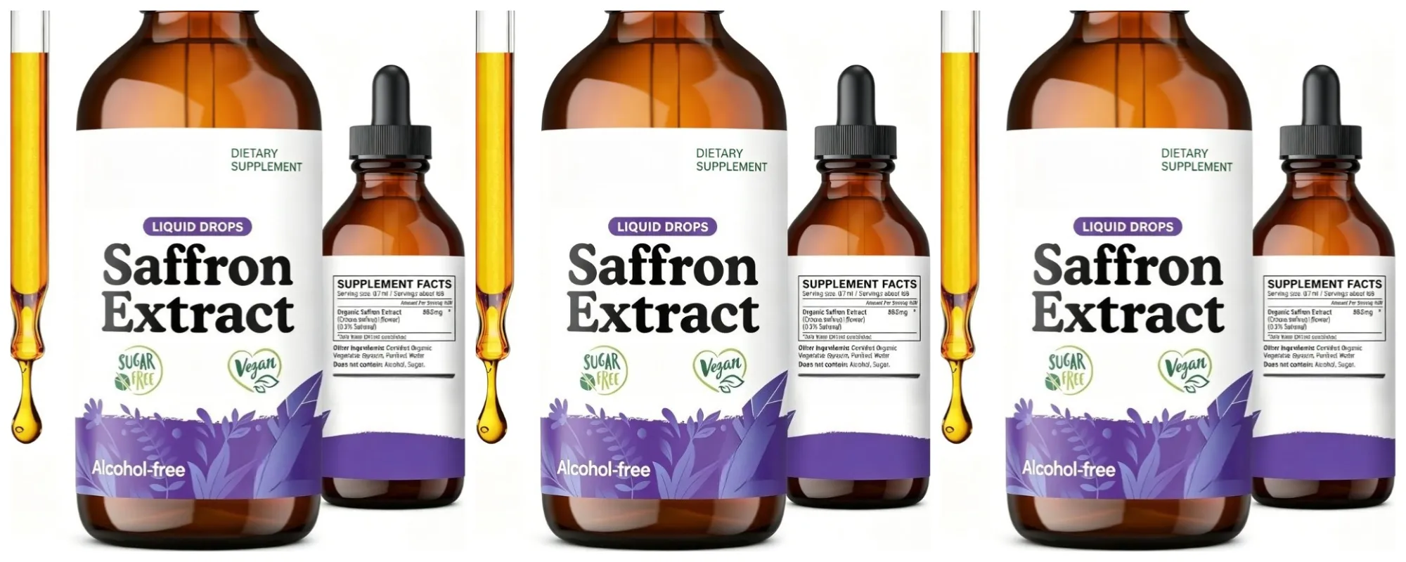 Organic Saffron Liquid Extract Drops Plant Based Herbal Supplement Vegan、sugar & Alcohol Free 60ml Daily Health Supplements