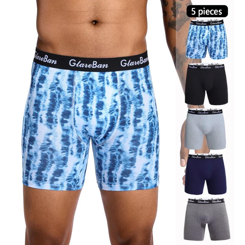 5 pz Set Mid-Lungo Boxer Nero Biancheria Intima Degli Uomini Traspirante Mutande Maschili per Gli Uomini Homme Boxer Sottovesti Mutandine Morbide 2024