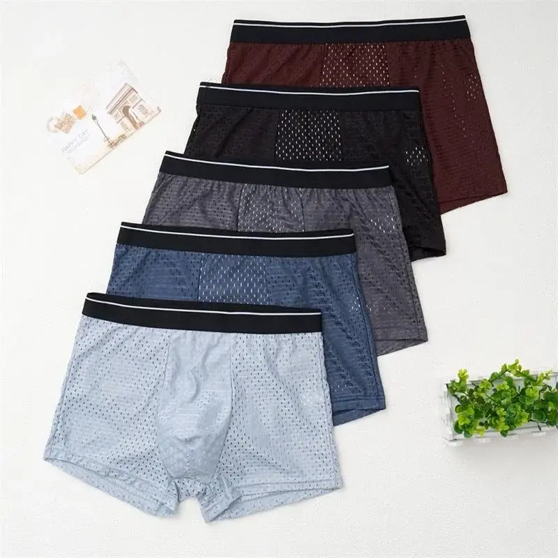 4PcsMen's Underwear Men Boxer Shorts Ice Silk Mesh Boxer Shorts Summer Sexy Breathable Antibacterial Underpants Plus Size XL-6XL