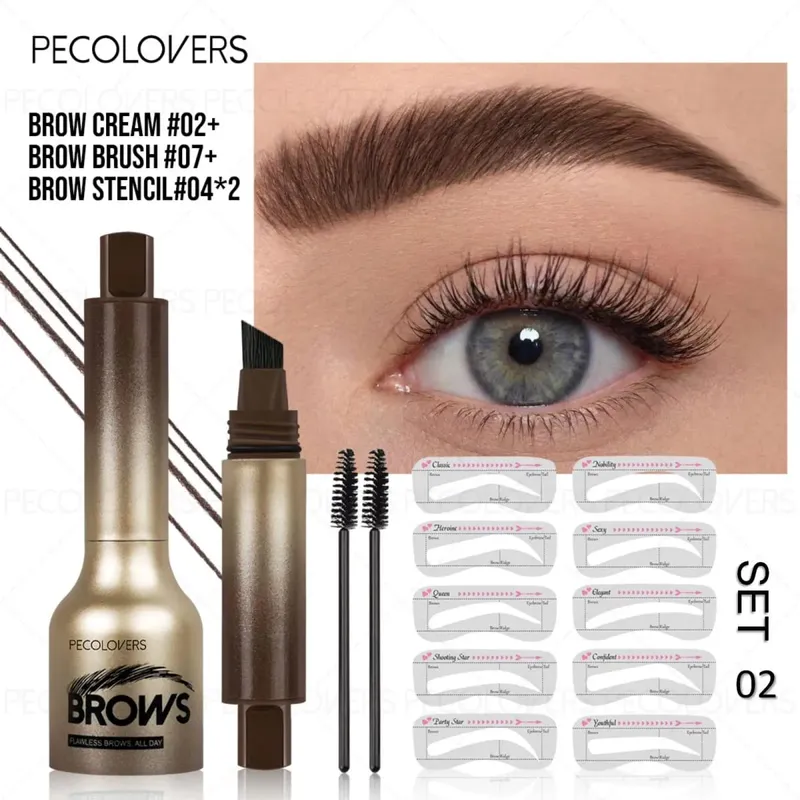 Professional 4 Pcs Eyebrow Products Makeup Set - Eyebrow Stamp & Eyebrow Powder & Small Brush Fill The Shapes of Eyebrow
