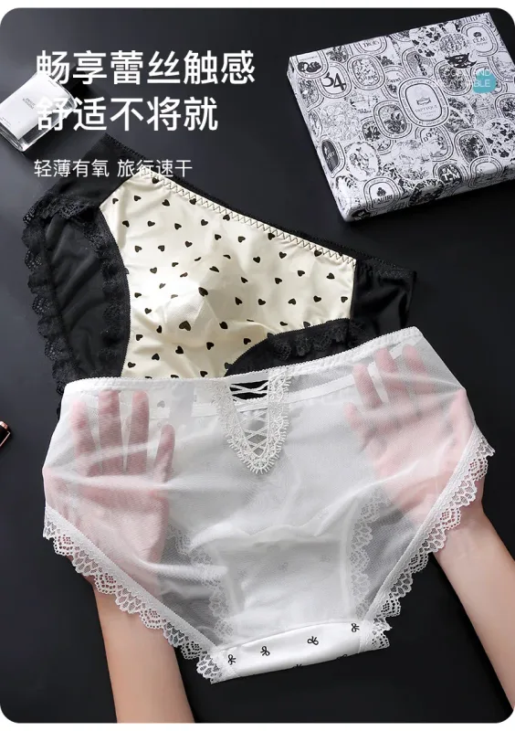 Large Size Mens Sissy Satin Panties Sexy Scalloped Lace Sheer Briefs Glossy Lingerie Mid Rise Lace Bow U Convex Pouch Underpant