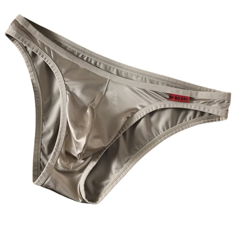 Men Low Waist Satinlike Ice Silk Stretch Brief Underwear Breathable Pouch Soft Fabric Underpants for Multiple Seasons