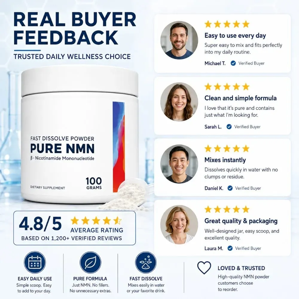 NMN Powder 100g 99 Purity Fast Dissolve β-Nicotinamide Mononucleotide NAD+ Cellular Energy Support 200 Servings Supplement