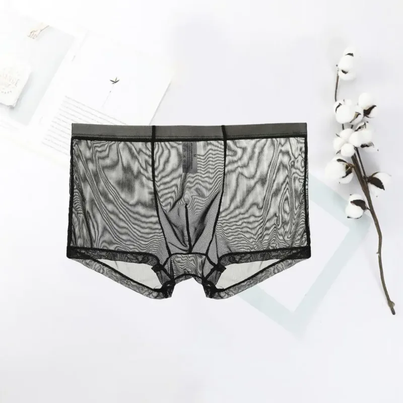 Transparante Boxers voor Mannen Doorzien Mannelijke Onderbroeken Sexy Mesh Lage Taille Ijs Zijde Dunne Koeling Heren Slipje Heren Ondergoed