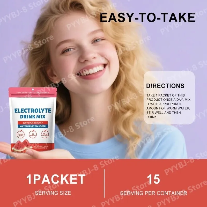 Zero Sugar Vattenmelon Elektrolytpulver med 90mg koffein Aminosyror Mineraler Vitaminer Ger energipåfyllning 15 sticks