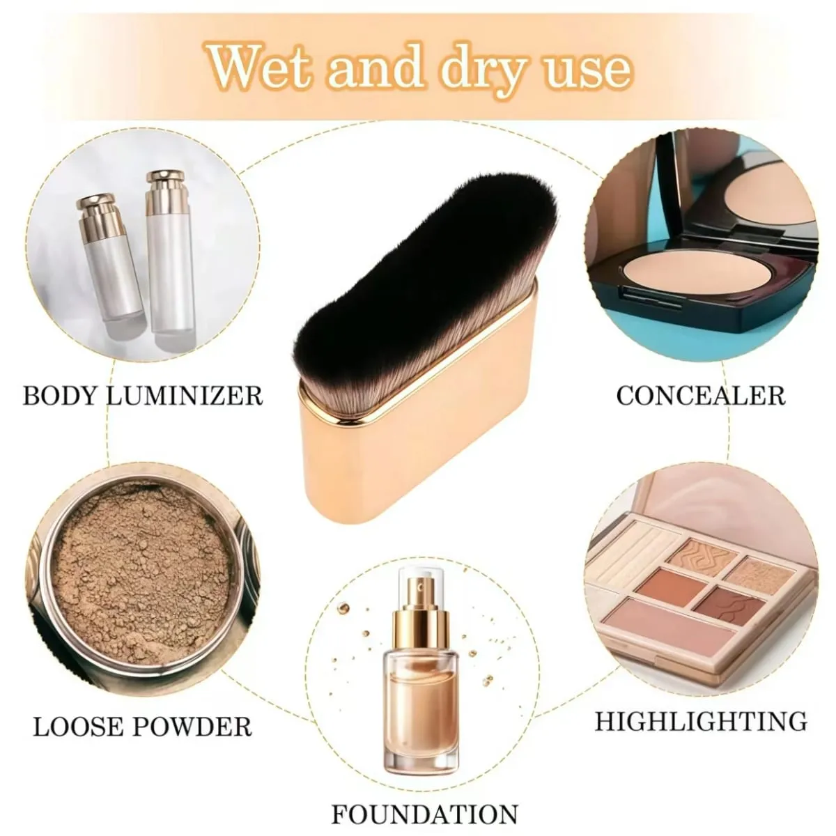 1 kuas alas bedak rose gold untuk tanning blending foundation blush on eyeshadow bronzer dan alas bedak pada wajah dan leher dengan bulu ujung tinggi dan rendah