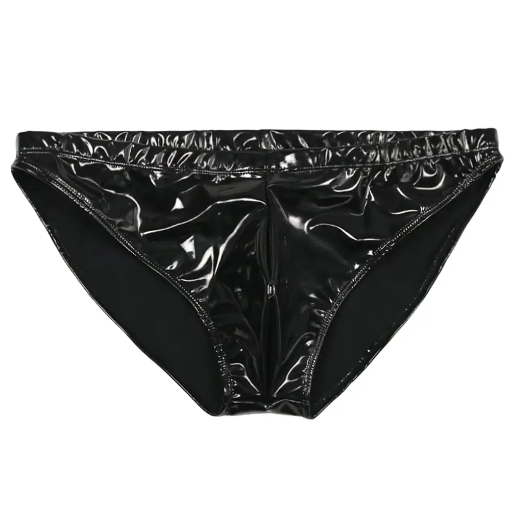 Men Sex Faux Latex Brief Glossy Patent Leather Package Hip Gay Underwear Lingeri Smooth Thongs Candy Color Thong T-Back