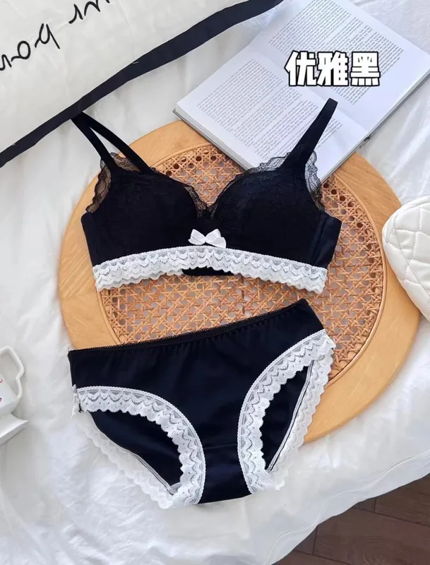 ​Japán anime csipke melltartó szett Push Up vezeték nélküli bralette kis mell, varrat nélküli szexi háromszög kupa fehérnemű szett tavaszi nyár MOYISU