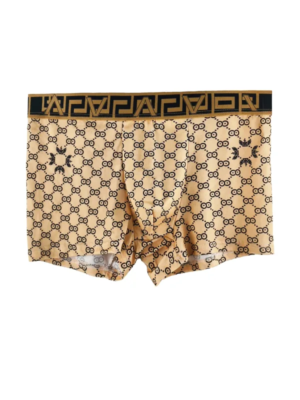 4-teiliges Herren-Boxershorts-Set aus Polyester – luxuriöse, mehrfarbige Unterwäsche mit geometrischem und Monogrammmuster
