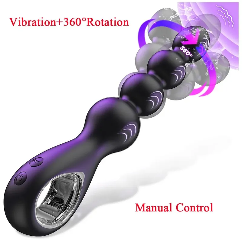 רטט אנלי חרוזים Butt Plug Vibrator 360° סיבוב זכר לעיסוי ערמונית אנאלי ממריץ צעצועי מין לנשים גברים