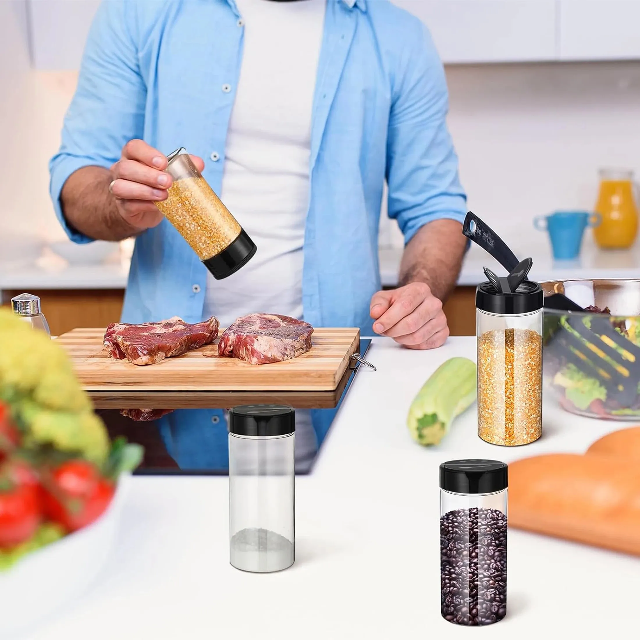 400 ml-es műanyag átlátszó fűszerdobozok shaker fedéllel fűszertartó edények konyhához és grillezéshez