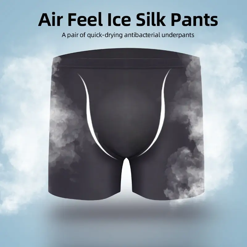 4Pcs Men Ice Silk Boxer Briefs Ultra Thin Transparent Breathable 3D Pouch Soft Mid Waist Men Underwear Shorts