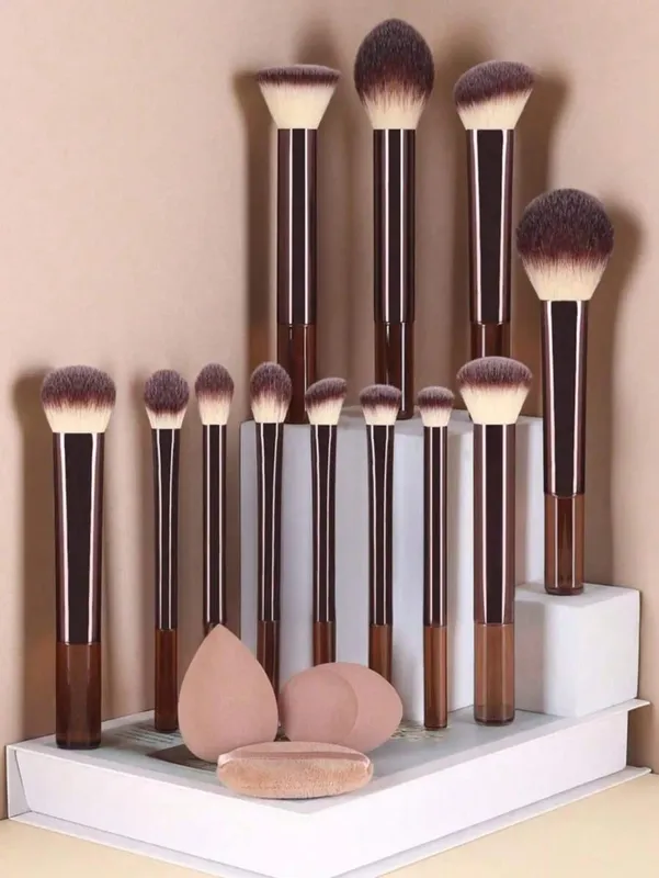 15Pcs Makeup Brushes Set Malambot Mukha Eye Cosmetic Brushes May Beauty Sponge Powder Puff Kumpletong Makeup Tool Kit