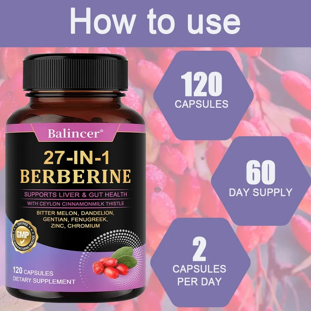 Berberine Capsules - with Ceylon Cinnamon - Blood Sugar Balance Cardiovascular Health Aid Digestion Promote Metabolism
