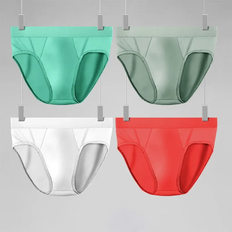 1pc Men's ice - silk underwear. Thin - style for summer, with U - convex briefs. solid - colored shorts