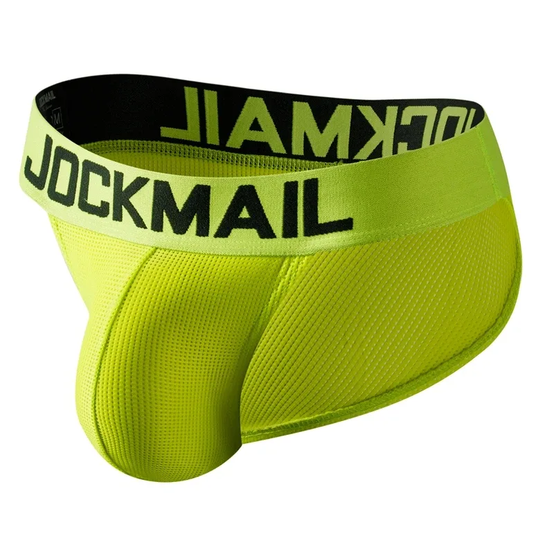 Jockmail Mans Underwear Gay Brief Nylon Mesh Sexy Low Waist Ropa Interior Hombre Letter Embroidery Sissy Panties Male Lingerie