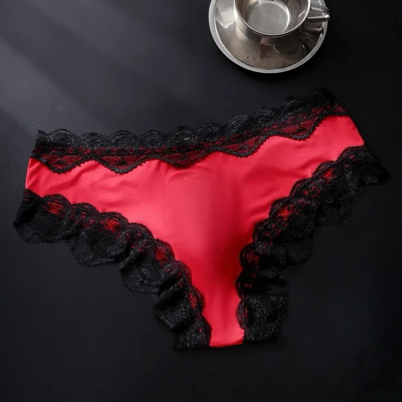 Men Panties For Men Lace Trim Briefs Breathable High Elastic 3D Convex Pouch Underpant Sexy Thin See Through Underwear
