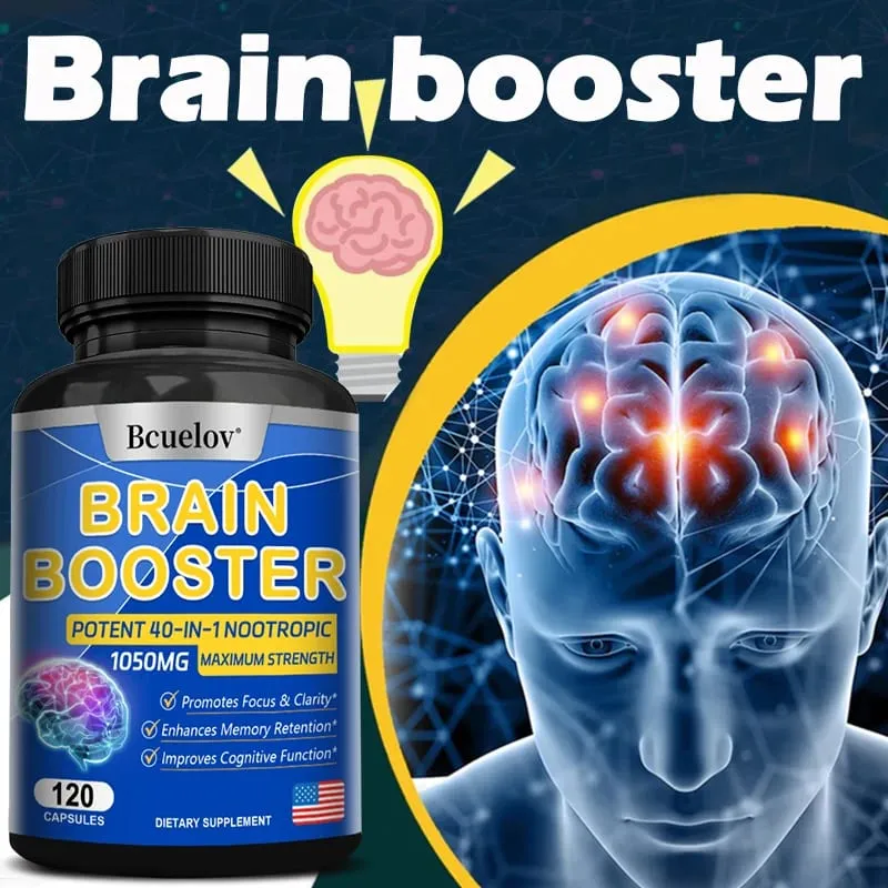 Brain Nutrition Capsules - Dietary Supplement 40-in-1 Potent Formula Vegan Non-GMO Supports Focus and Brain Health