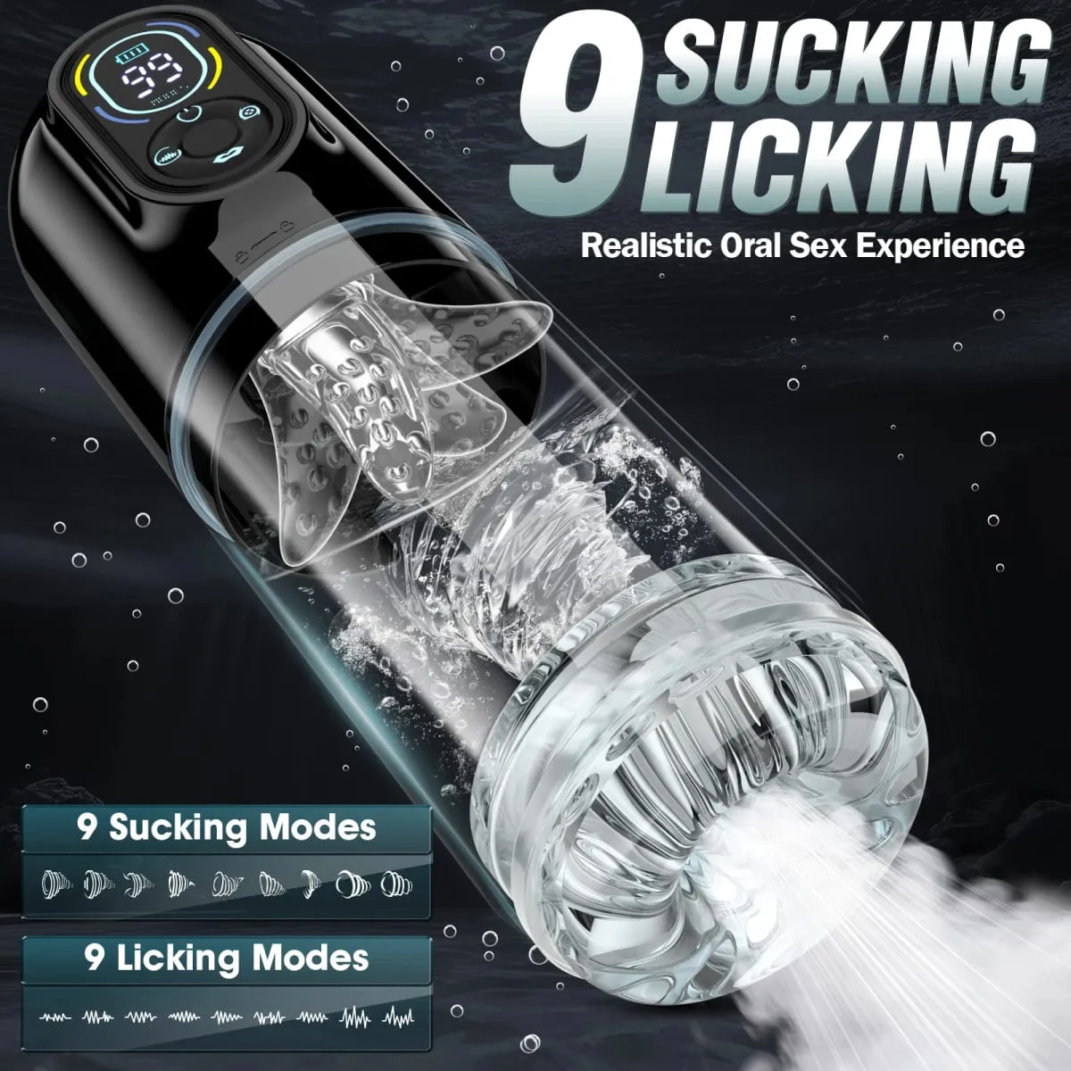 Automatic Male Masturbator Penis Pump Thrusting Rotating 9 Vibrating Sucking Licking Mode Visual LCD Pocket Pussy Adult Sex Toys