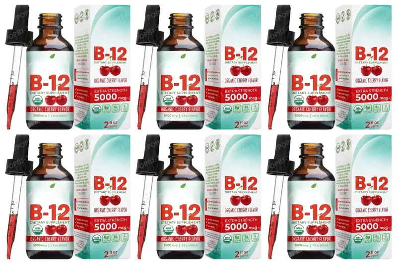 Methylcobalamin B12 Drops 5000mcg Βιταμίνη Β12 Υγρό Υπογλώσσιο Συμπλήρωμα Γεύσης Κεράσι Vegan Χωρίς Ζάχαρη Καθημερινή Διατροφή 60ml